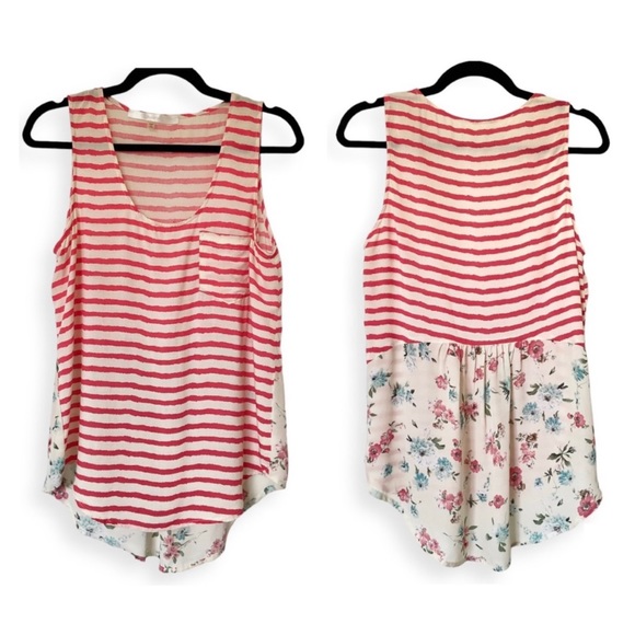 Fun 2 Fun Striped & Floral Sleeveless Blouse - Picture 1 of 10